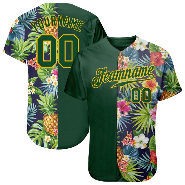 Custom Black Jersey, Personalized Black Baseball Jersey, Custom Pattern Tropical Pattern With Pineapples Palm Leaves Flowers Authentic Baseball Jersey Jezsport.com