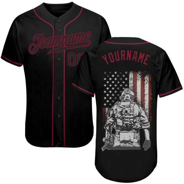 Custom Black Jersey, Personalized Black Baseball Jersey, Custom Pattern Design American Soldier Battlefield Authentic Baseball Jersey Jezsport.com