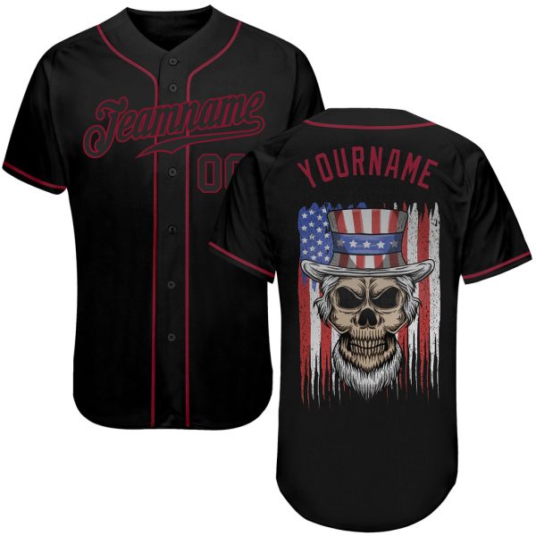 Custom Black Jersey, Personalized Black Baseball Jersey, Custom Baseball Jersey Pattern Skull Uncle Sam American Flag Authentic Baseball Jersey Jezsport.com