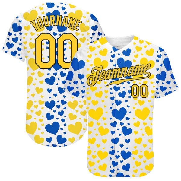 Custom Black Jersey, Personalized Black Baseball Jersey, Custom Pattern Hearts Painted In The Colors Of The Ukrainian Flag Authentic Baseball Jersey Jezsport.com