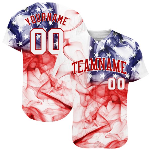 Custom Black Jersey, Personalized Black Baseball Jersey, Custom Baseball Jersey, Custom White White-Red American Flag Authentic Baseball Jersey Jezsport.com