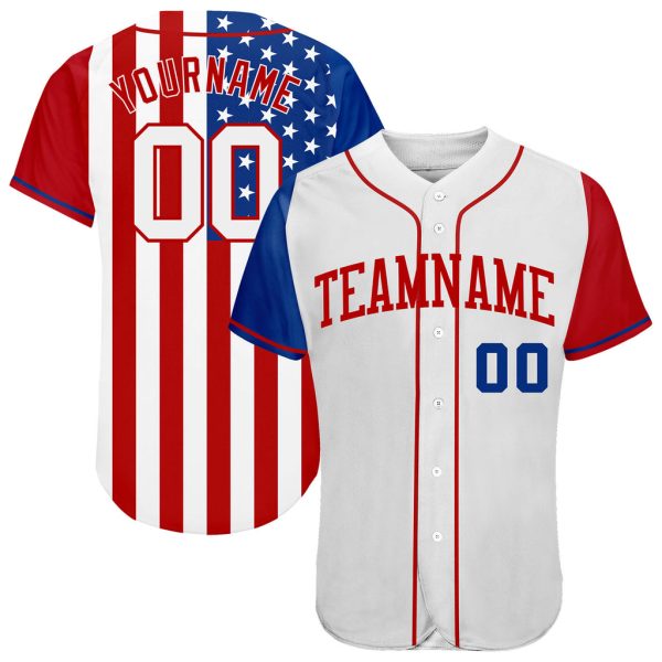 Custom Black Jersey, Personalized Black Baseball Jersey, Custom Baseball Jersey, Custom White-Red American Flag Authentic Baseball Jersey Jezsport.com