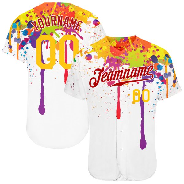 Custom Black Jersey, Personalized Black Baseball Jersey, Custom Pattern Design Colorful Bright Ink Splashes Authentic Baseball Jersey Jezsport.com