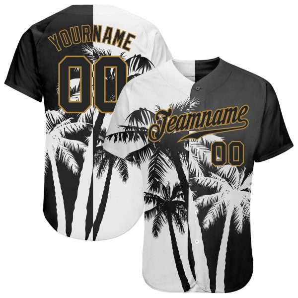 Custom Black Jersey, Personalized Black Baseball Jersey, Custom Pattern Design Hawaii Coconut Trees Authentic Baseball Jersey Jezsport.com