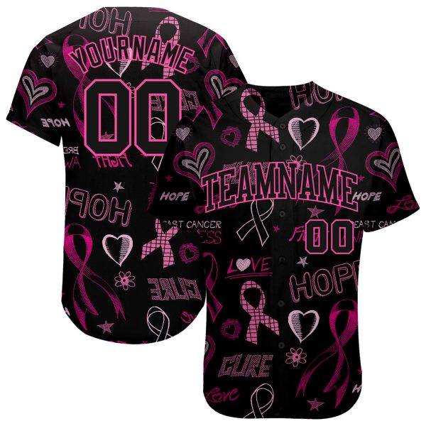 Custom Black Jersey, Personalized Black Baseball Jersey, Custom Pink Ribbon Breast Cancer Awareness Month Women Health Care Support Baseball Jersey Jezsport.com