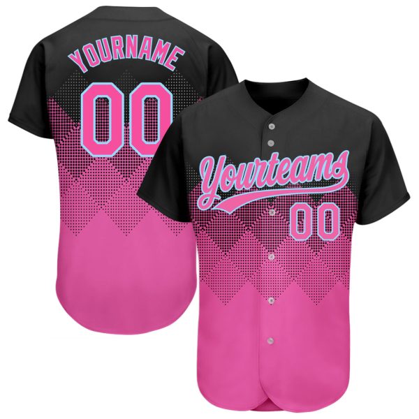 Custom Black Jersey, Personalized Black Baseball Jersey, Custom Black Pink-Light Blue 3D Pattern Design Authentic Baseball Jersey Jezsport.com