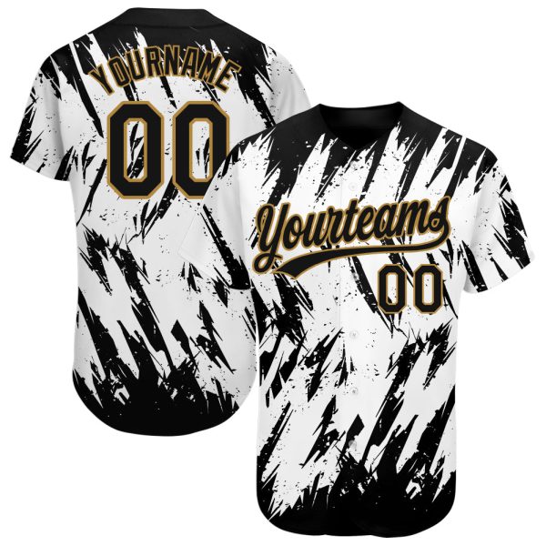 Custom Black Jersey, Personalized Black Baseball Jersey, Custom Baseball Jersey, Custom White Black-Old Gold Pattern Authentic Baseball Jersey Jezsport.com