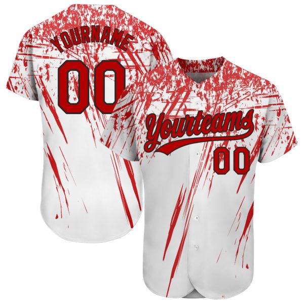 Custom Black Jersey, Personalized Black Baseball Jersey, Custom Baseball Jersey, Custom White Red-Black Pattern Design Authentic Baseball Jersey Jezsport.com