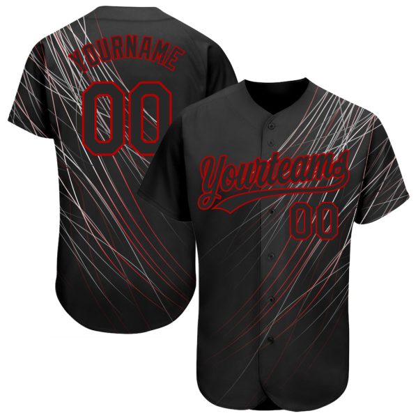 Custom Black Jersey, Personalized Black Baseball Jersey, Custom Black Black-Red 3D Pattern Design Authentic Baseball Jersey Jezsport.com