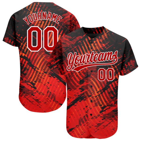 Custom Black Jersey, Personalized Black Baseball Jersey, Custom Baseball Jersey, Custom Black Red-White 3D Pattern Design Authentic Baseball Jersey Jezsport.com