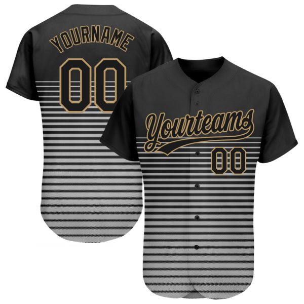 Custom Black Jersey, Personalized Black Baseball Jersey, Custom Black Black Old Gold-Gray Pattern Design Authentic Baseball Jersey Jezsport.com