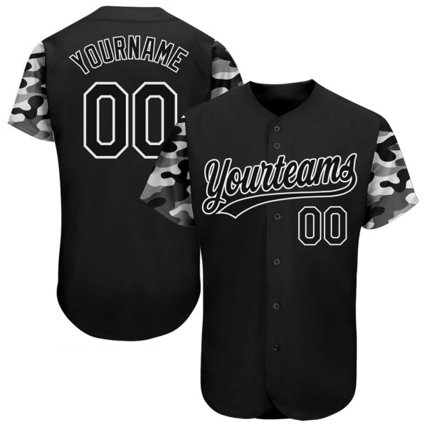 Custom Black Jersey, Personalized Black Baseball Jersey, Custom Baseball Jersey, Custom Black Black-Camo 3D Pattern Design Authentic Baseball Jersey Jezsport.com