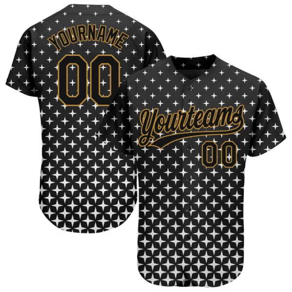 Custom Black Jersey, Personalized Black Baseball Jersey, Custom Baseball Jersey, Custom Black Black-Old Gold Pattern Authentic Baseball Jersey Jezsport.com