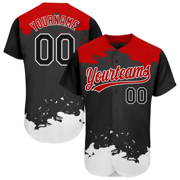 Custom Black Jersey, Personalized Black Baseball Jersey, Custom Baseball Jersey, Custom Black Black-Red 3D Pattern Design Authentic Baseball Jersey Jezsport.com