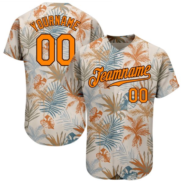 Custom Cream Bay Orange-brown 3d Pattern Design Hawaii Palm Leaves Authentic Baseball Jersey Jezsport.com