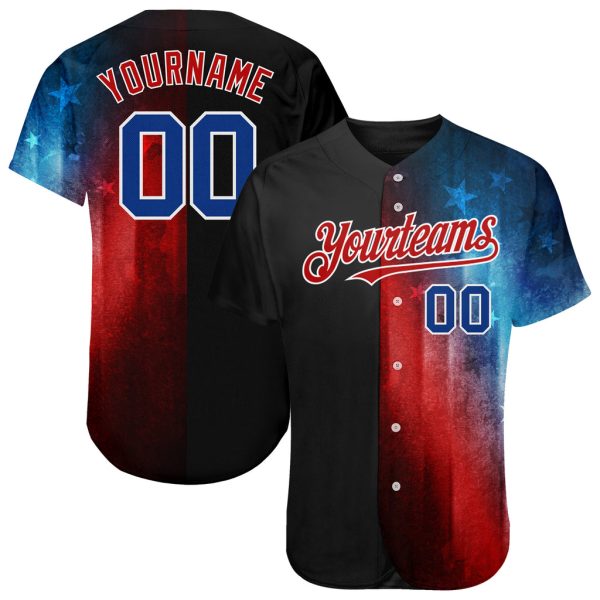 Custom Black Jersey, Personalized Black Baseball Jersey, Custom Black Royal-Red 3D American Flag Fashion Authentic Baseball Jersey Jezsport.com