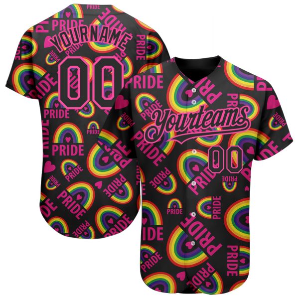 Custom Black Jersey, Personalized Black Baseball Jersey, Custom Rainbow For Pride Month Love Is Love LGBT 3D Authentic Baseball Jersey Jezsport.com