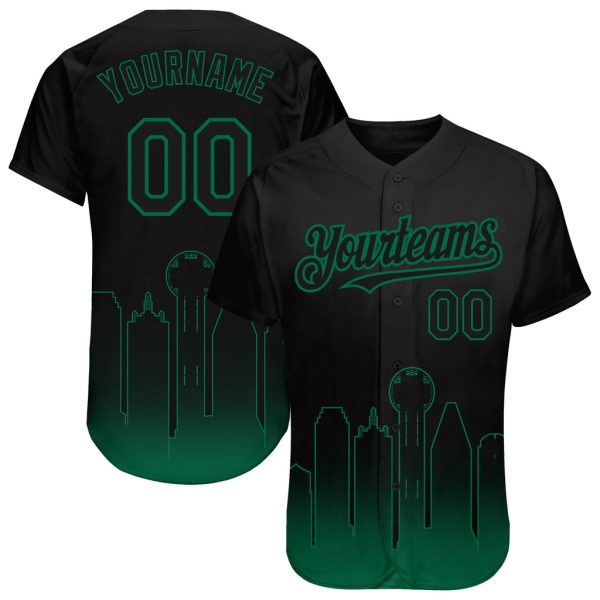 Custom Black Jersey, Personalized Black Baseball Jersey, Custom Black Kelly Green 3D Dallas City Edition Fade Fashion Authentic Baseball Jersey Jezsport.com