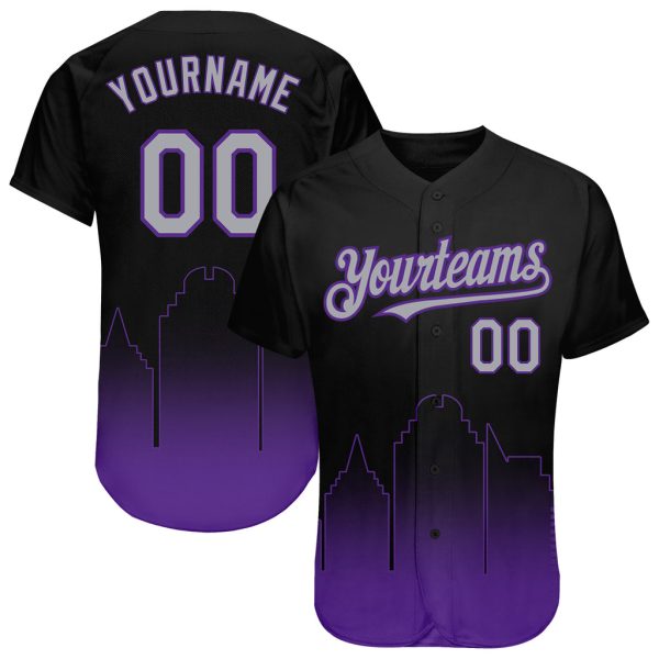 Custom Black Jersey, Personalized Black Baseball Jersey, Custom Black Gray-Purple Sacramento City Edition Fade Fashion Authentic Baseball Jersey Jezsport.com