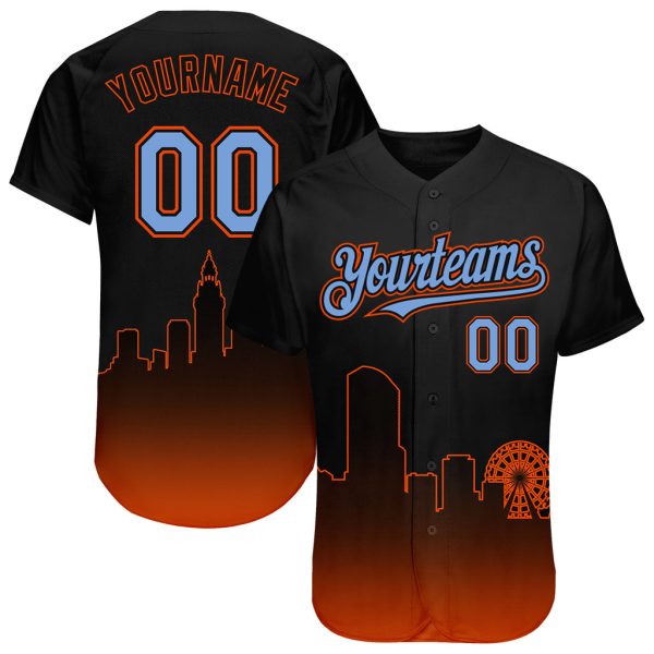 Custom Black Jersey, Personalized Black Baseball Jersey, Custom Black Powder Blue-Orange Miami City Edition Fade Fashion Authentic Baseball Jersey Jezsport.com