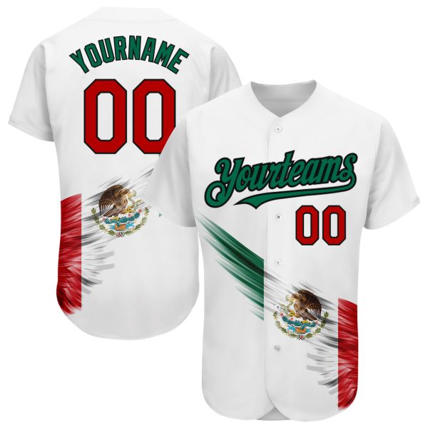 Custom Black Jersey, Personalized Black Baseball Jersey, Custom White Red Kelly The Abstract Wing With Mexican Flag Authentic Baseball Jersey Jezsport.com