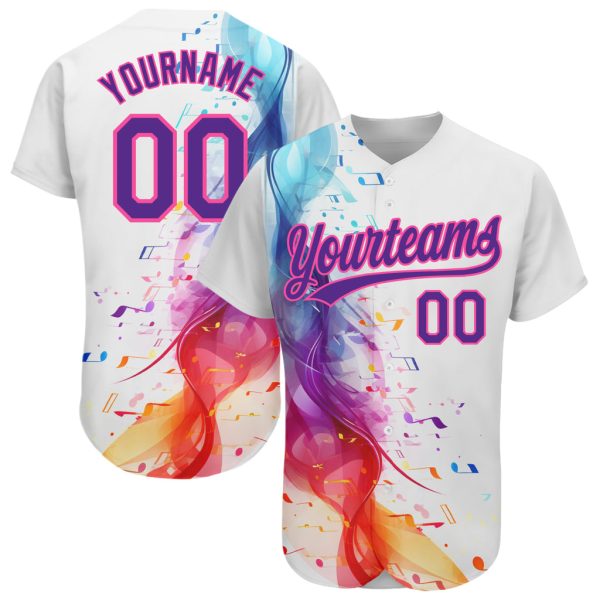 Custom Black Jersey, Personalized Black Baseball Jersey, Custom White Purple-Pink Pattern Music Festival Musical Notes Authentic Baseball Jersey Jezsport.com