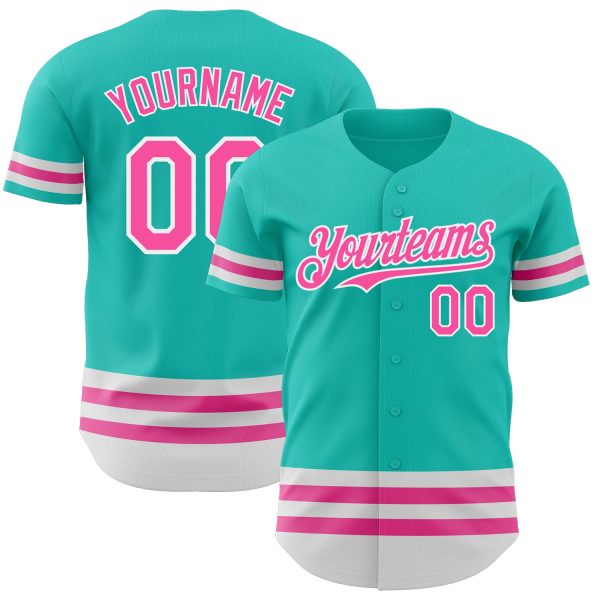 Personalized Baseball Jersey, Custom Jersey, Custom Aqua Pink-white Line Authentic Baseball Jersey, Custom Baseball Jersey Jezsport.com