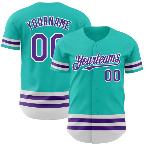 Personalized Baseball Jersey, Custom Jersey, Custom Aqua Purple-white Line Authentic Baseball Jersey, Custom Baseball Jersey Jezsport.com