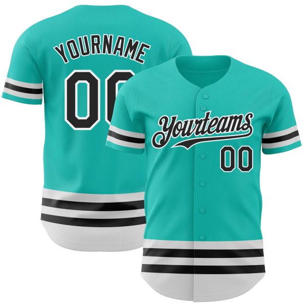 Personalized Baseball Jersey, Custom Jersey, Custom Aqua Black-white Line Authentic Baseball Jersey, Custom Baseball Jersey Jezsport.com