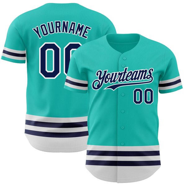 Personalized Baseball Jersey, Custom Jersey, Custom Aqua Navy-white Line Authentic Baseball Jersey, Custom Baseball Jersey Jezsport.com