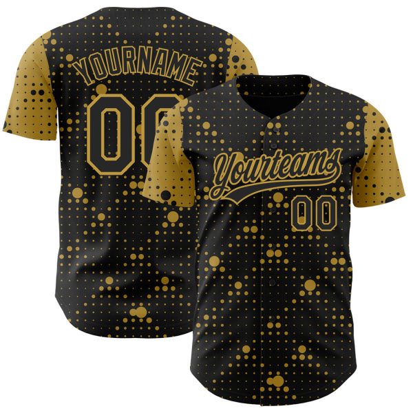 Custom Black Jersey, Personalized Black Baseball Jersey, Custom Black Old Gold Pattern Design Geometric Halftone Dots Authentic Baseball Jersey Jezsport.com