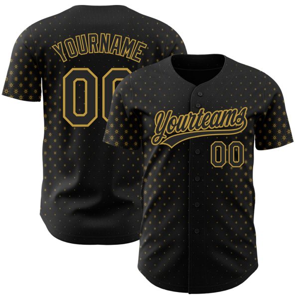 Custom Black Jersey, Personalized Black Baseball Jersey, Custom Black Old Gold Pattern Design Geometric Stars Authentic Baseball Jersey Jezsport.com