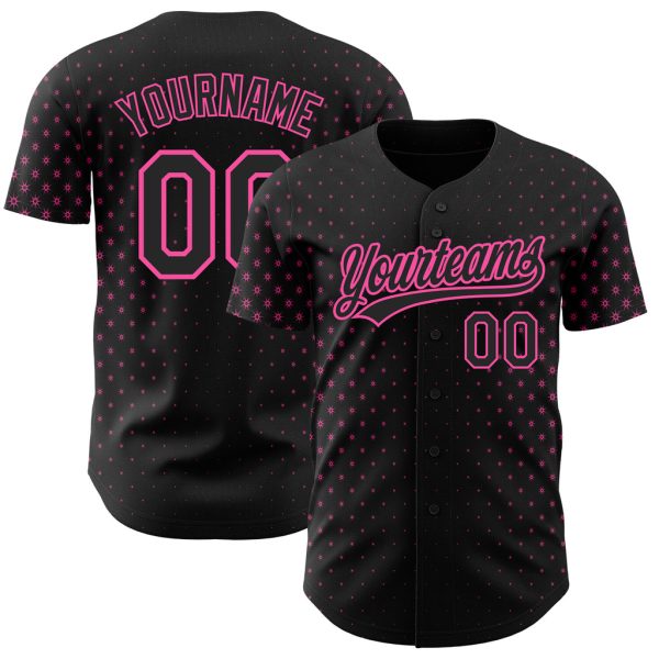 Custom Black Jersey, Personalized Black Baseball Jersey, Custom Black Pink Pattern Design Geometric Stars Authentic Baseball Jersey Jezsport.com