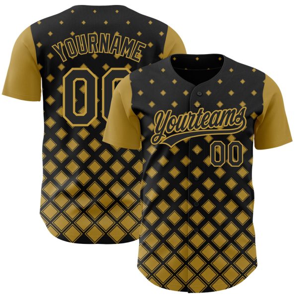 Custom Black Jersey, Personalized Black Baseball Jersey, Custom Black Old Gold Pattern Design Geometric Shapes Authentic Baseball Jersey Jezsport.com