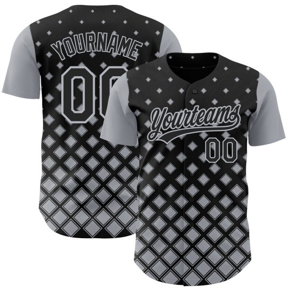 Custom Black Jersey, Personalized Black Baseball Jersey, Custom Black Gray Pattern Design Geometric Shapes Authentic Baseball Jersey Jezsport.com