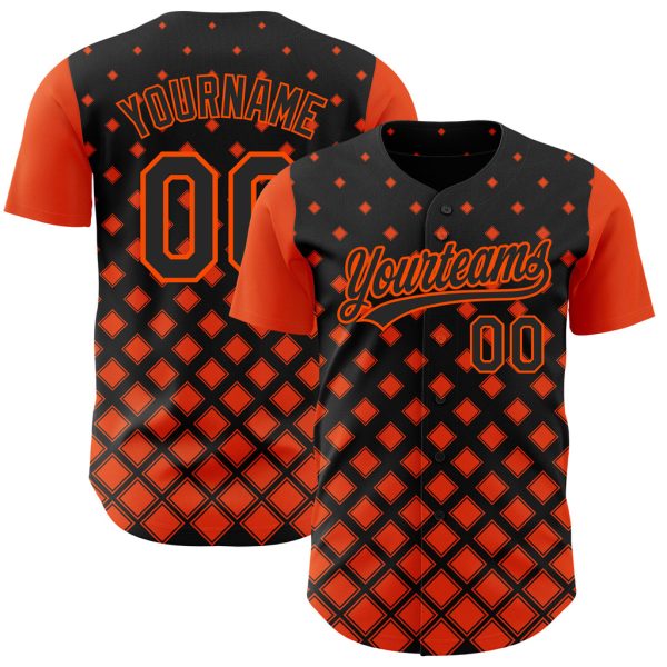 Custom Black Jersey, Personalized Black Baseball Jersey, Custom Black Orange Pattern Design Geometric Shapes Authentic Baseball Jersey Jezsport.com