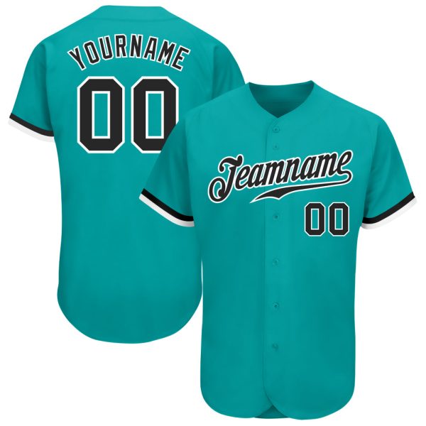 Personalized Baseball Jersey, Custom Jersey, Custom Aqua Black-white Authentic Baseball Jersey, Custom Baseball Jersey Jezsport.com