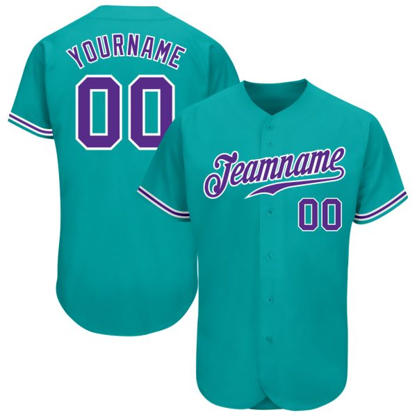 Personalized Baseball Jersey, Custom Jersey, Custom Aqua Purple-white Authentic Baseball Jersey, Custom Baseball Jersey Jezsport.com