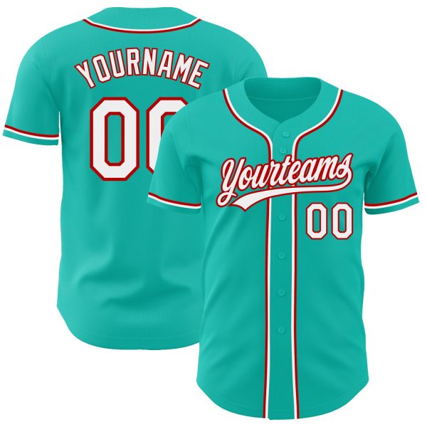 Personalized Baseball Jersey, Custom Jersey, Custom Aqua White-red Authentic Baseball Jersey, Custom Baseball Jersey Jezsport.com