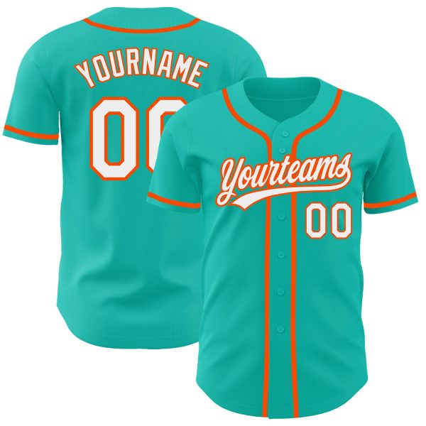 Personalized Baseball Jersey, Custom Jersey, Custom Aqua White-orange Authentic Baseball Jersey, Custom Baseball Jersey Jezsport.com