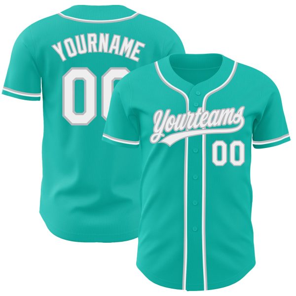 Personalized Baseball Jersey, Custom Jersey, Custom Aqua White-gray Authentic Baseball Jersey, Custom Baseball Jersey Jezsport.com