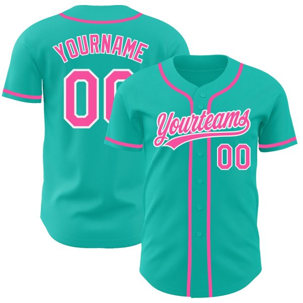 Personalized Baseball Jersey, Custom Jersey, Custom Aqua Pink-white Authentic Baseball Jersey, Custom Baseball Jersey Jezsport.com