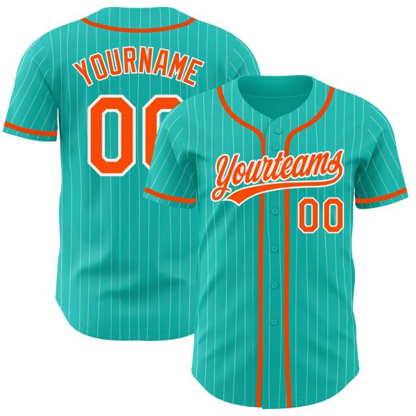 Personalized Baseball Jersey, Custom Jersey, Custom Aqua White Pinstripe Orange Authentic Baseball Jersey, Custom Baseball Jersey Jezsport.com