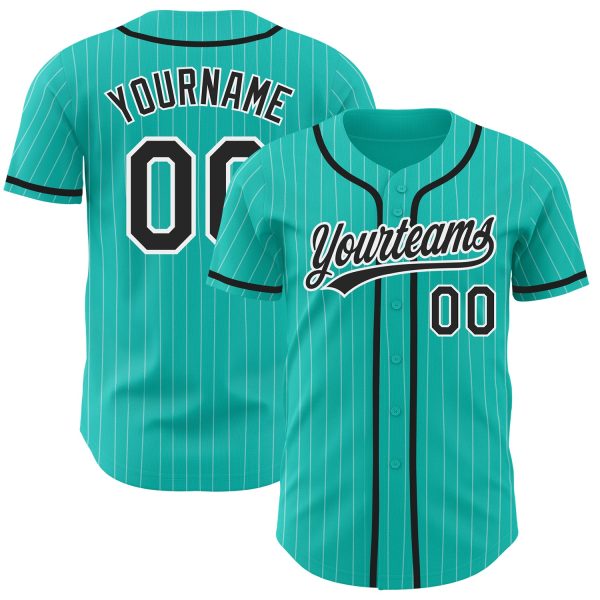 Personalized Baseball Jersey, Custom Jersey, Custom Aqua White Pinstripe Black Authentic Baseball Jersey, Custom Baseball Jersey Jezsport.com