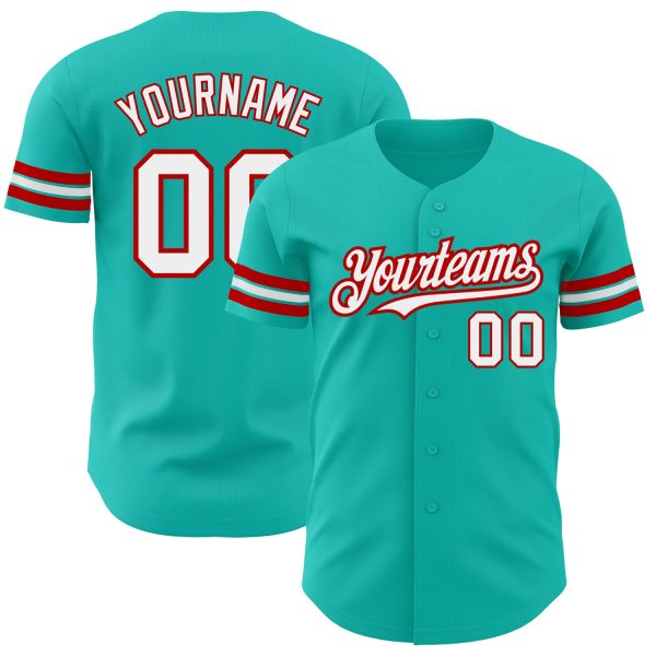 Personalized Baseball Jersey, Custom Jersey, Custom Aqua White-red Authentic Baseball Jersey, Custom Baseball Jersey Jezsport.com