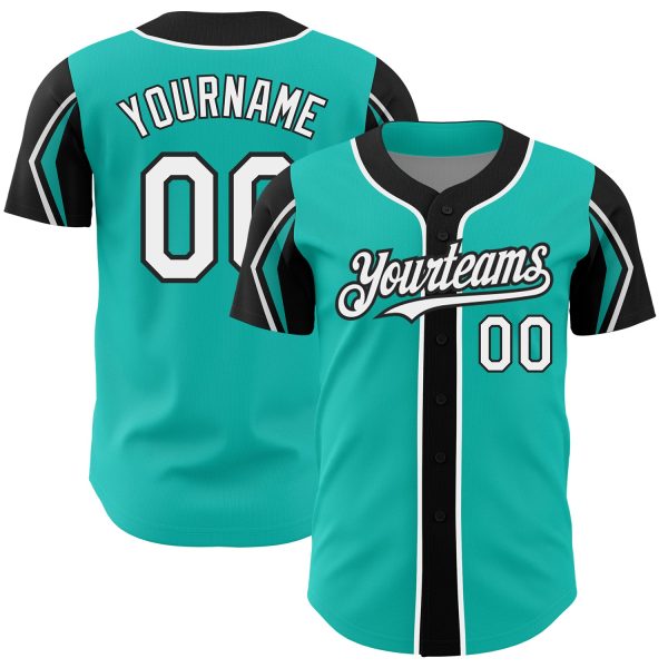 Personalized Baseball Jersey, Custom Jersey, Custom Aqua White-black 3 Colors Arm Shapes Authentic Baseball Jersey, Custom Baseball Jersey Jezsport.com