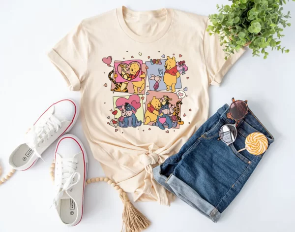 Disney Shirt For Girl, Disney Family Shirts, Valentine Gifts, Winnie Pooh Valentines Shirt, Natural