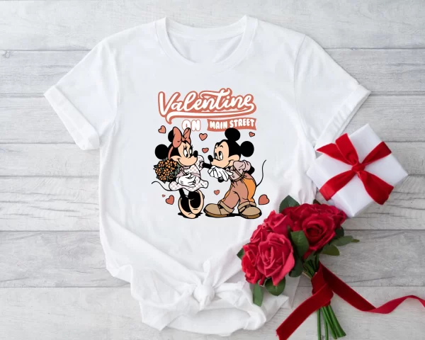 Disney Shirt For Girl, Disney Family Shirts, Valentine Gifts, Mickey And Mimi Valentine Main Stress T-shirt, White