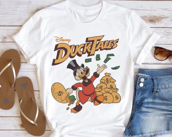 Funny Disney Shirt, Disney Character Shirts, Disneyland Shirt, Disney DuckTales Scrooge McDuck Money Bags T-Shirt, White Jezsport.com