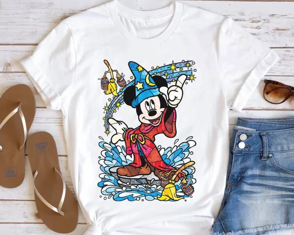 Funny Disney Shirt, Disney Character Shirts, Disneyland Shirt, Magic Kingdom Shirt, Disney Fantasia Sorcerer Mickey Mouse Magic Wizard T-Shirt, White